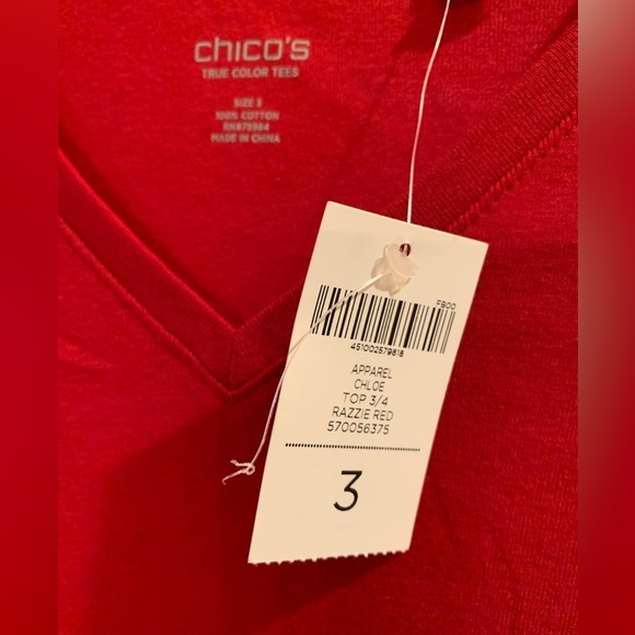 Chicos Razzle Red True Color 3/4 Sleeve Cotton Tee Size 16(Chicos 3) NWT - Picture 3 of 6